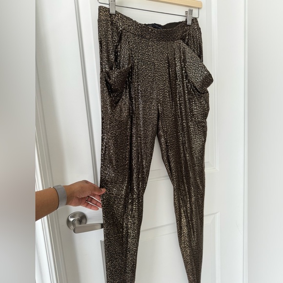 Zara Sequin Harem pants with pockets! Super sparkly and fully lined! Brown/ gold - Picture 4 of 5